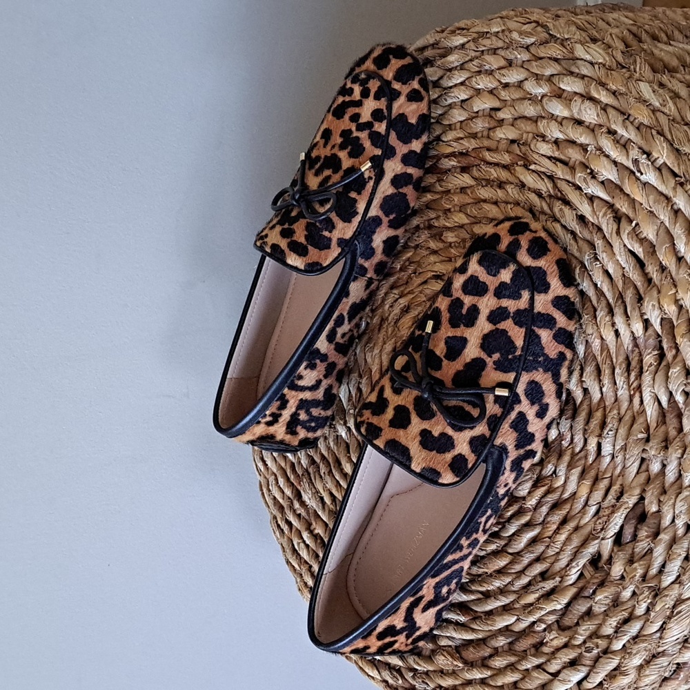 NWOT Stuart Weitzman Womens Newport Calf Hair‎ Leopard Print Driving Loafers S-7